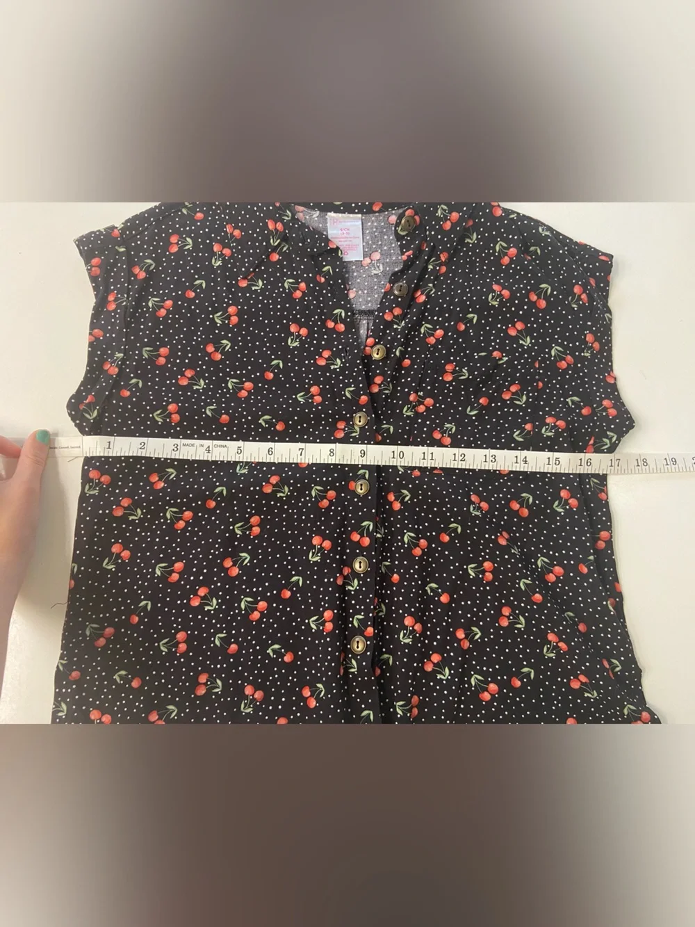 NOBO Cherry + Polka Dot Print Button-up Tee Shirt like new young adult size S